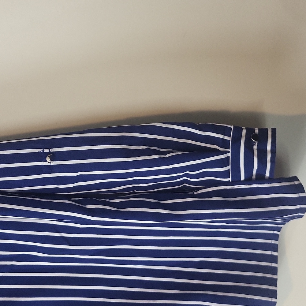 CORAL BAY Blue White Stripe Roll-Tab Pocket Blouse - Picture 6 of 12